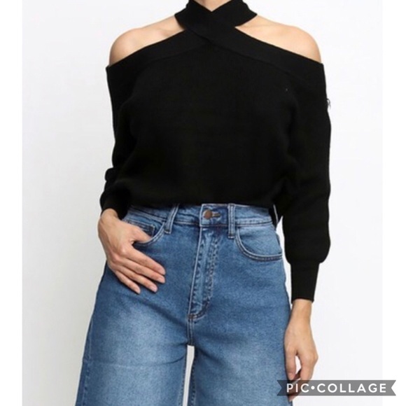 SALE!! Black Bare Shoulders Sweater - Picture 1 of 4